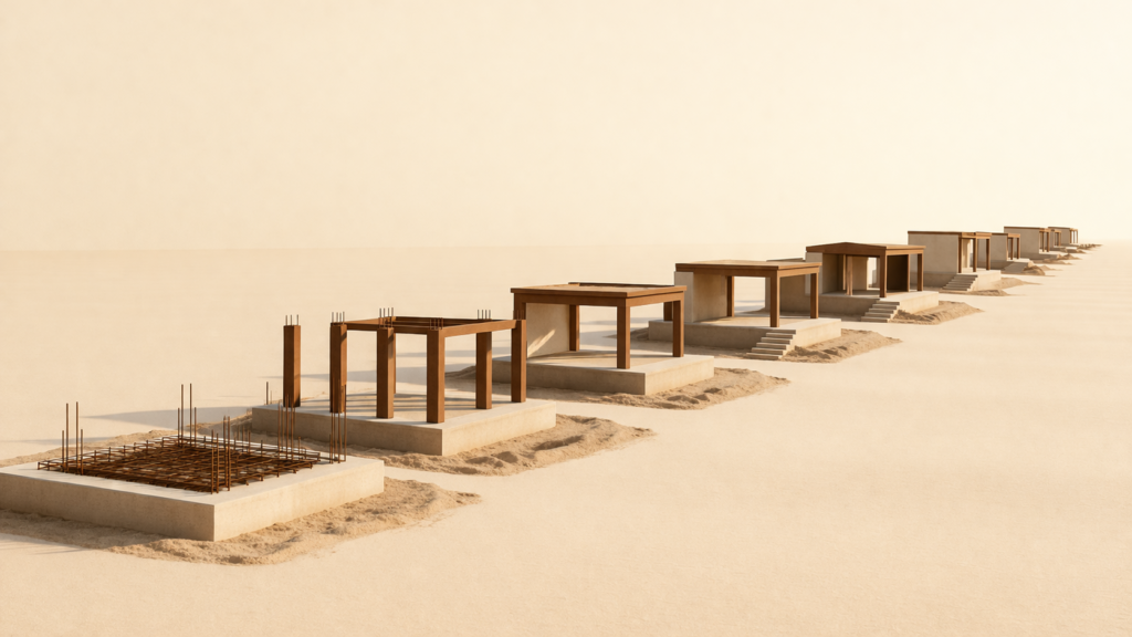 slow growth discipline shown through a long architectural progression built in measured layers over time