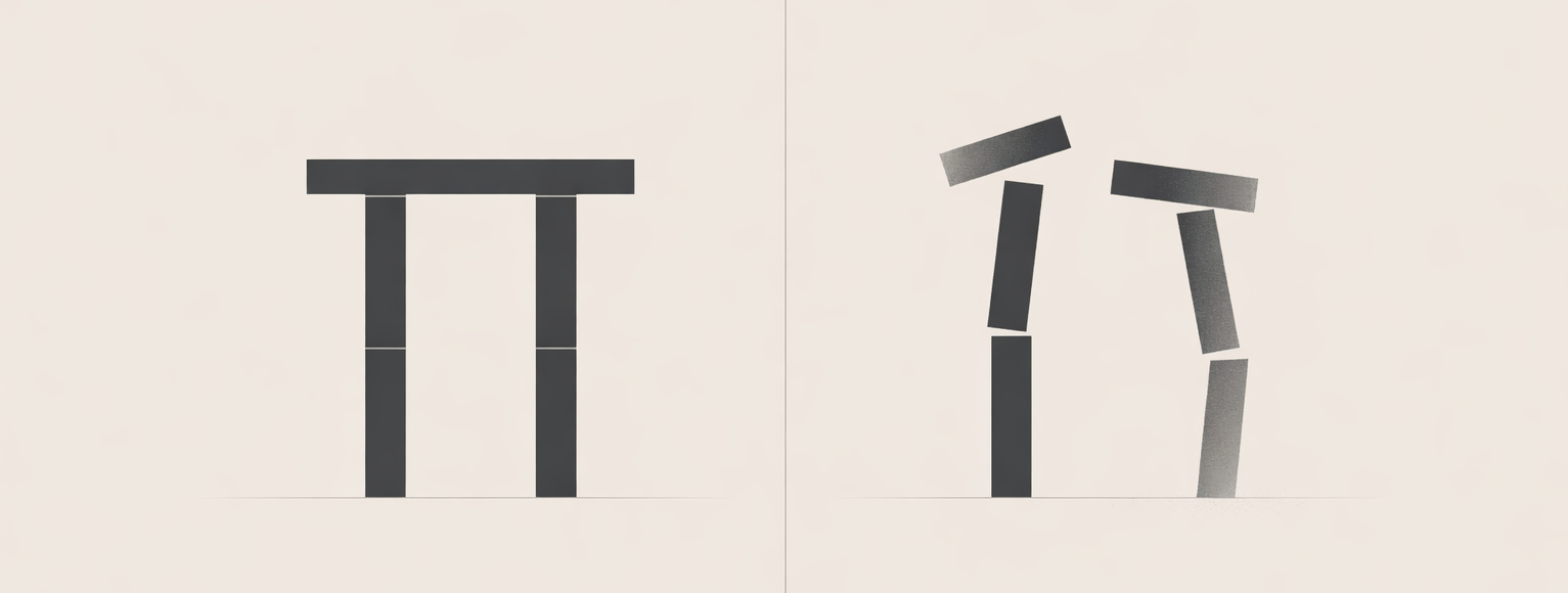 Stillness vs inaction illustration showing a calm seated figure observing the horizon while blurred figures move hurriedly in the background.