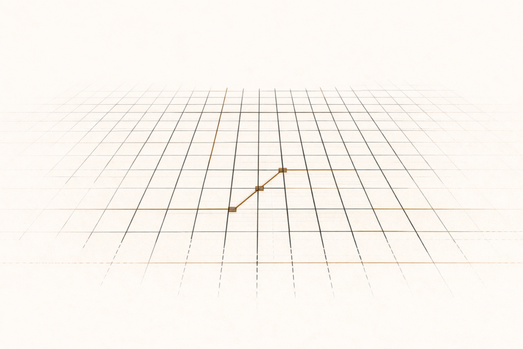 minimalist architectural grid illustration showing a structural gap being closed to symbolize closing loopholes in systems