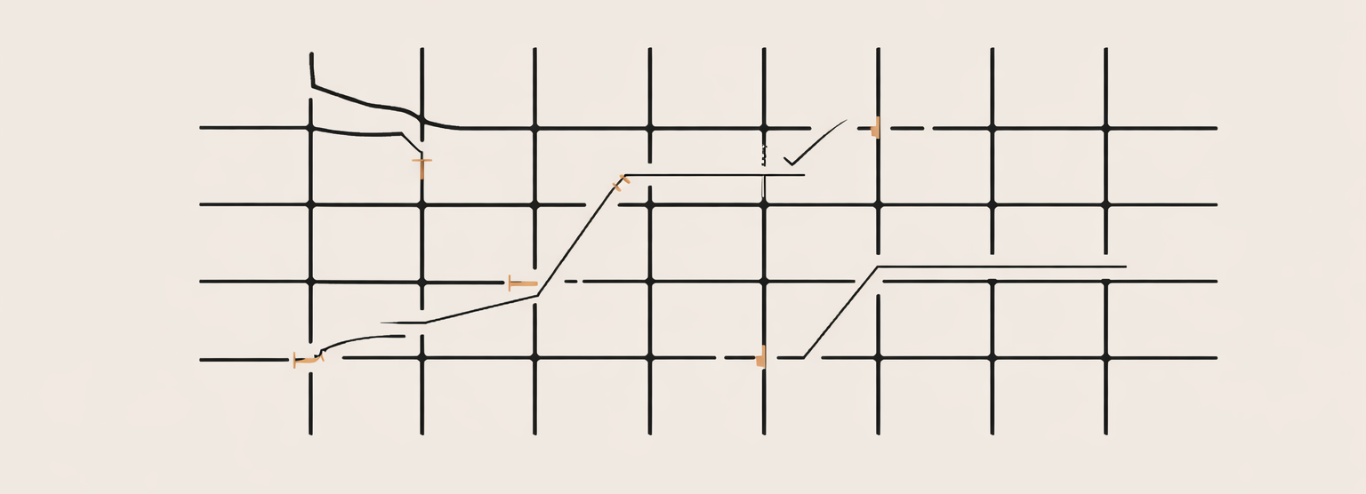 Minimalist architectural grid showing structural recalibration and system self-correction