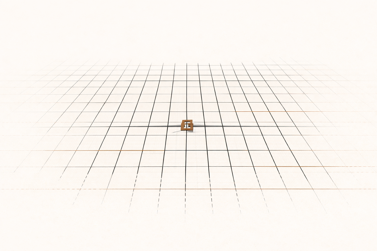 Minimalist architectural grid with reinforced central intersection representing how disciplined standards stabilize systems
