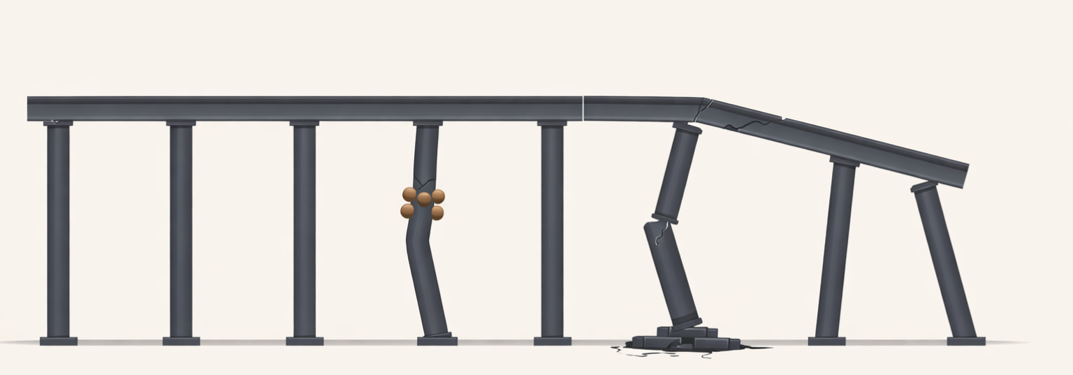 group conflict escalation threshold collapse diagram showing pressure exceeding a system's ability to hold