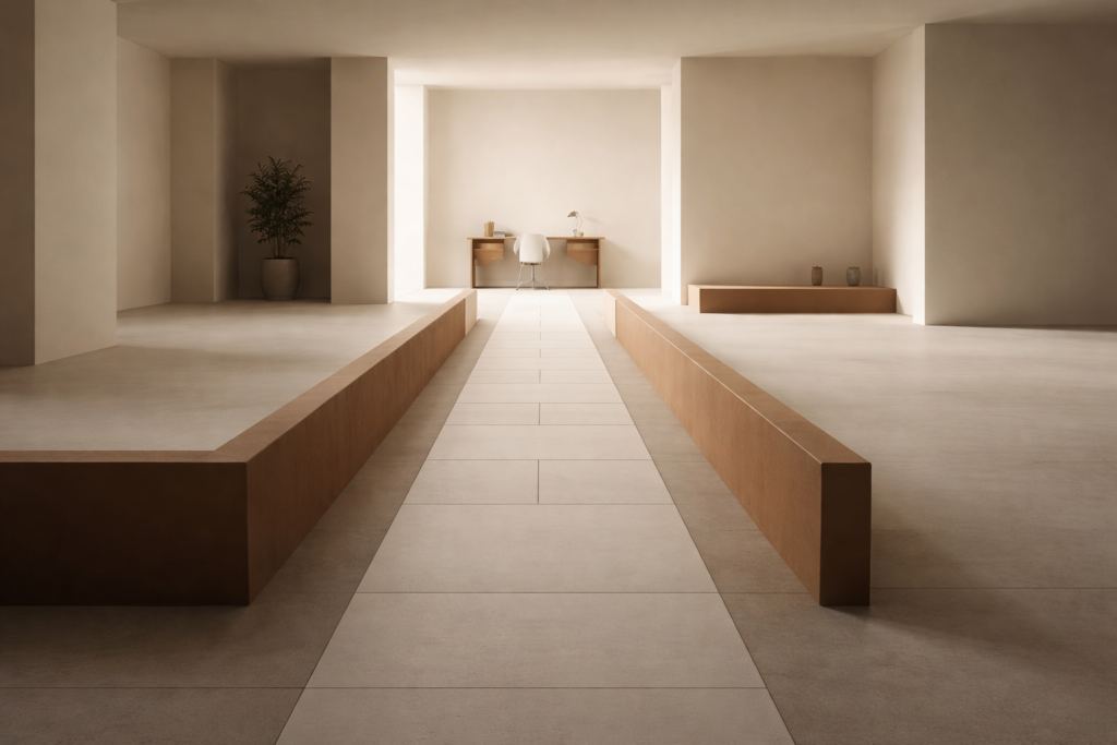 time control discipline shown through a controlled pathway moving cleanly through a minimalist structured workspace