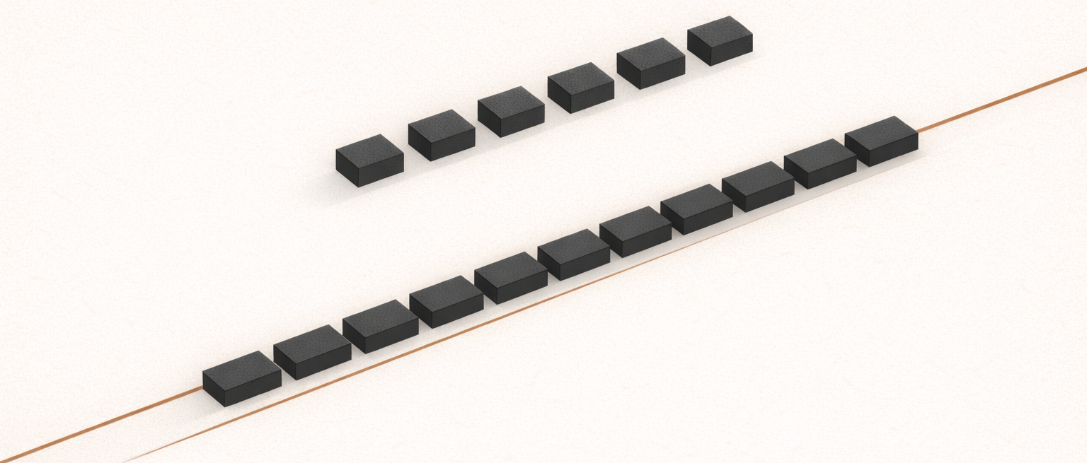 Minimalist top-down architectural illustration showing stable charcoal structural blocks aligned within a clay-brown boundary line, with additional blocks hovering outside capacity to represent disciplined refusal of excess load.