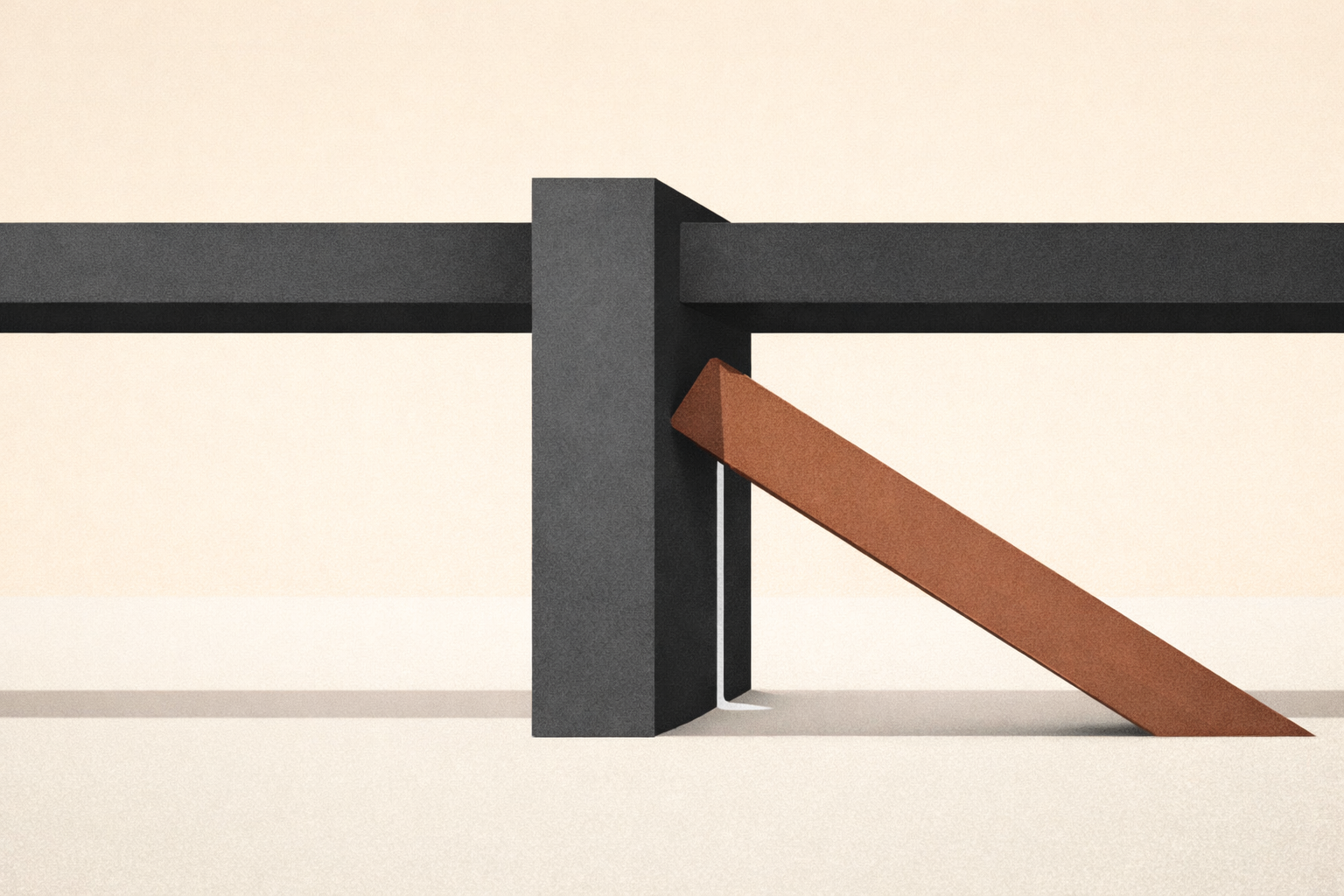 Minimalist architectural illustration of a central column blocking horizontal beams, symbolizing financial control in marriage.