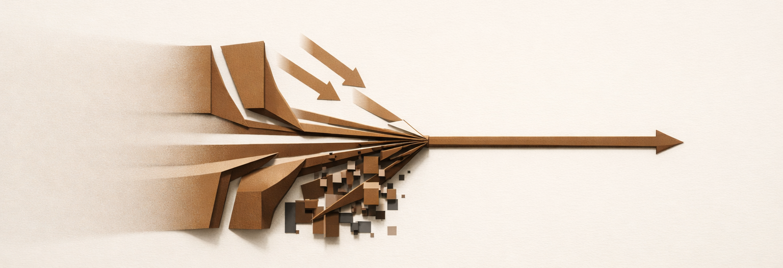 Decision architecture framework diagram showing converging structural forces shaping a single decision pathway