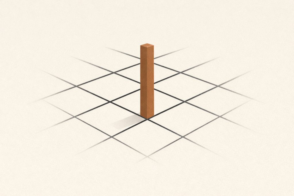 Structural discipline illustrated as a clay-brown column stabilizing a charcoal grid system