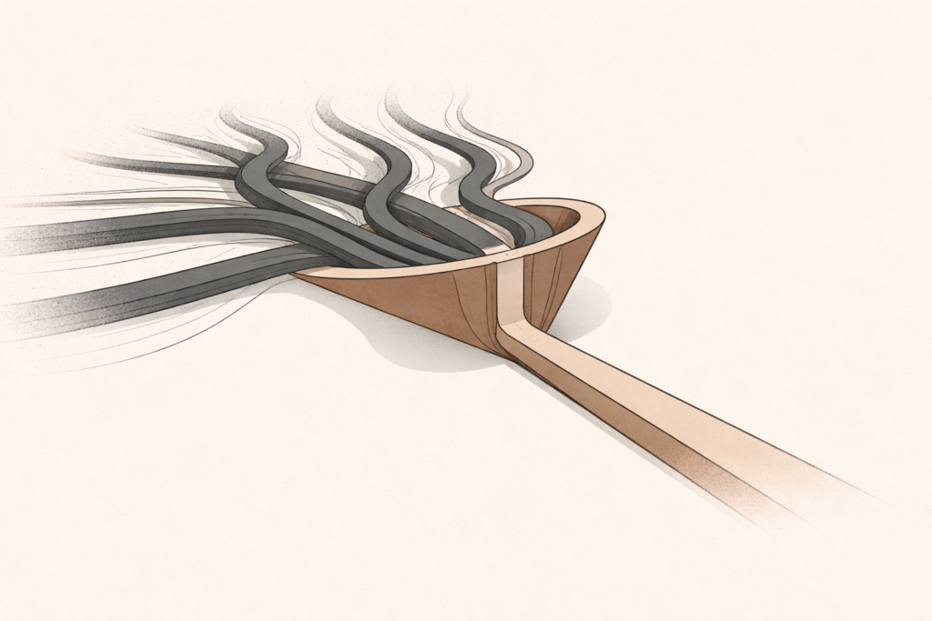 Minimalist illustration showing filtered content streams where only selected information moves forward.