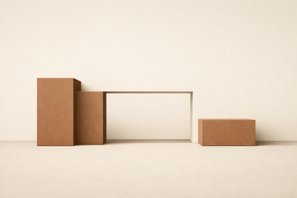 Minimalist architectural structure with a clean section removed, symbolizing disciplined endings and structural clarity