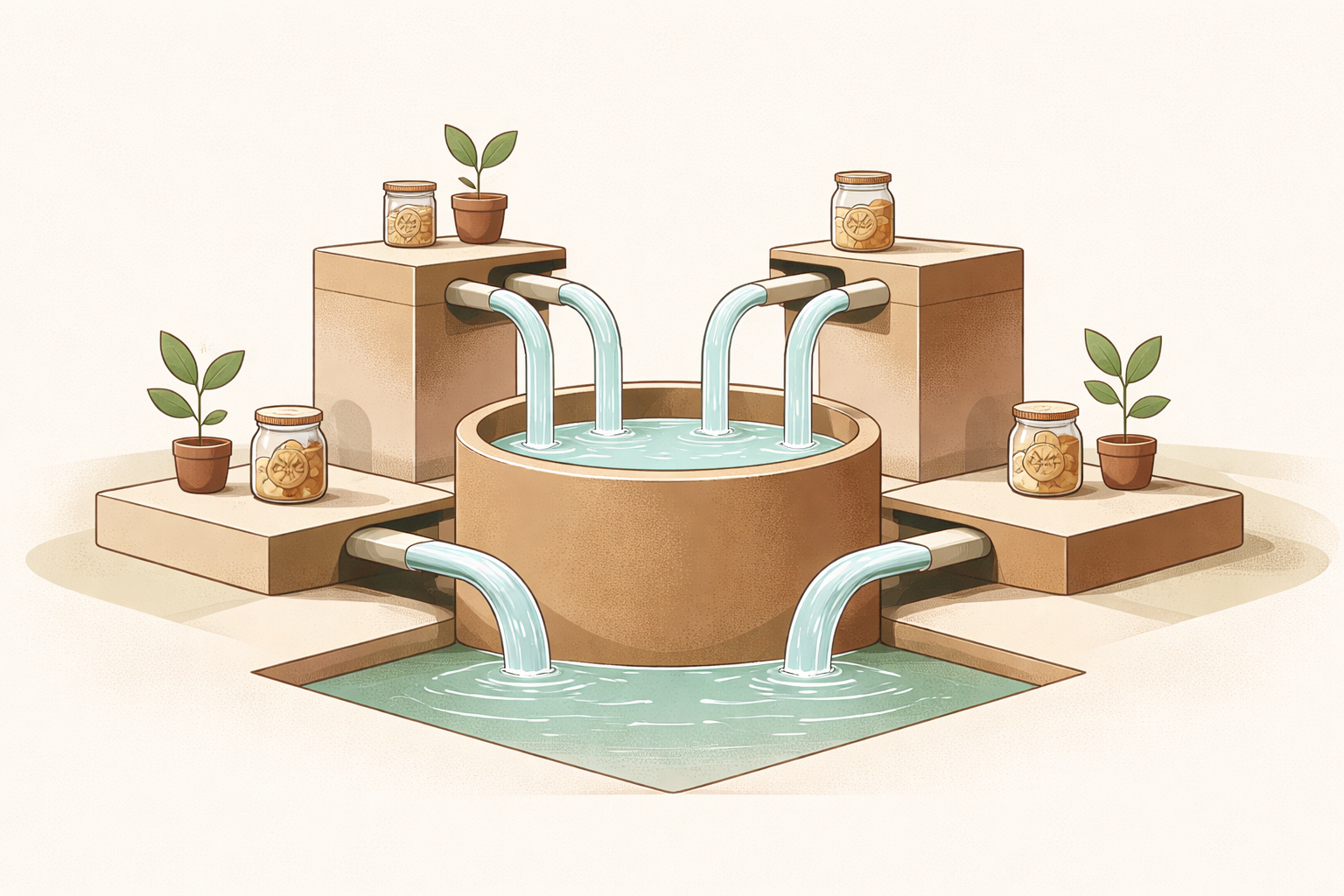 Minimalist illustration of a steady financial reserve system building an emergency fund without disrupting overall balance