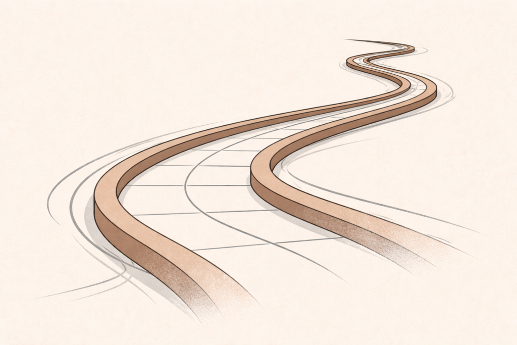 Minimalist illustration showing endless pathway with no visible endpoint representing continuous social media consumption.
