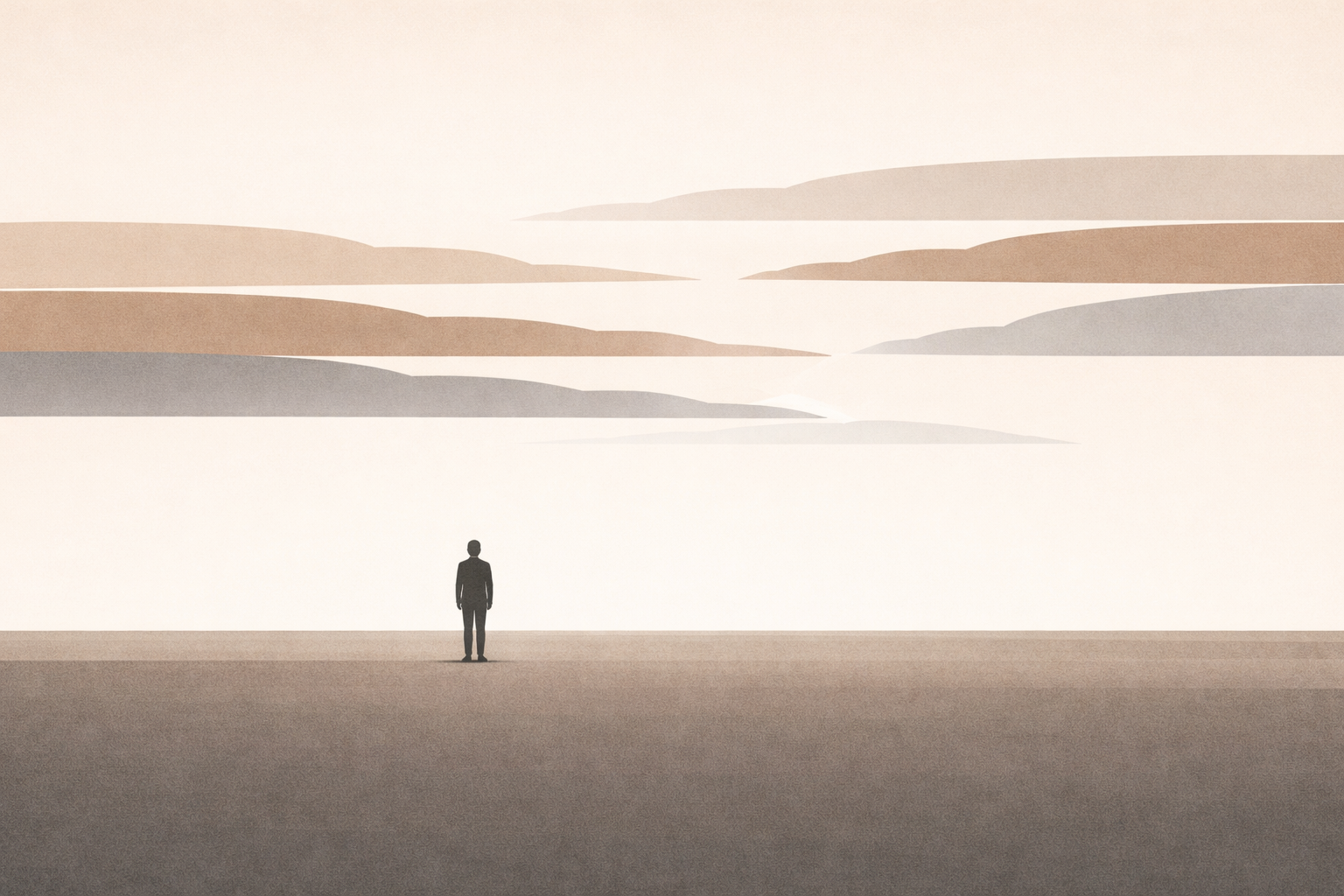 Minimalist sky with subtly misaligned horizontal bands representing drift conditions and quiet internal misalignment.