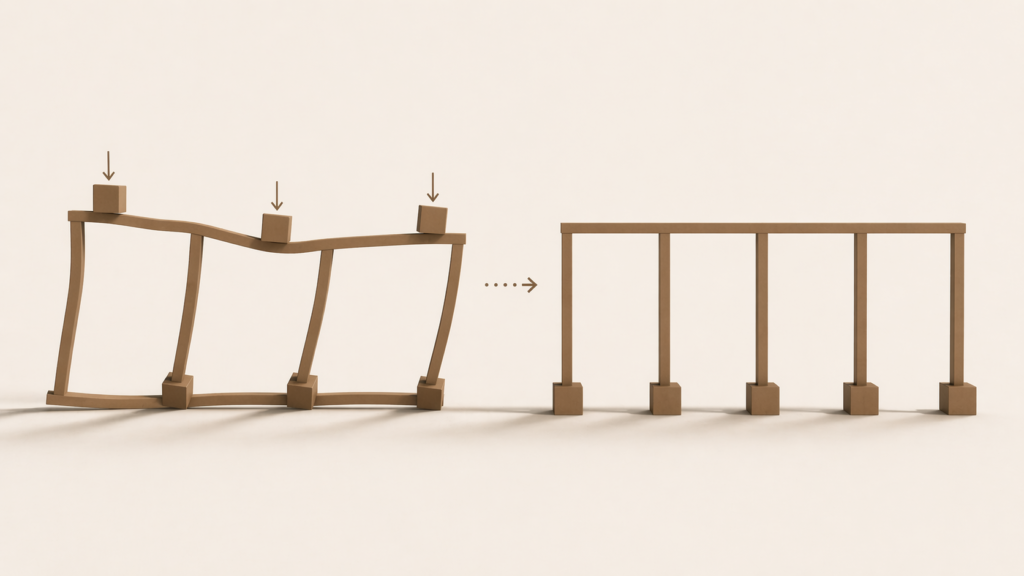 Minimalist structure redistributing pressure to restore balance and alignment