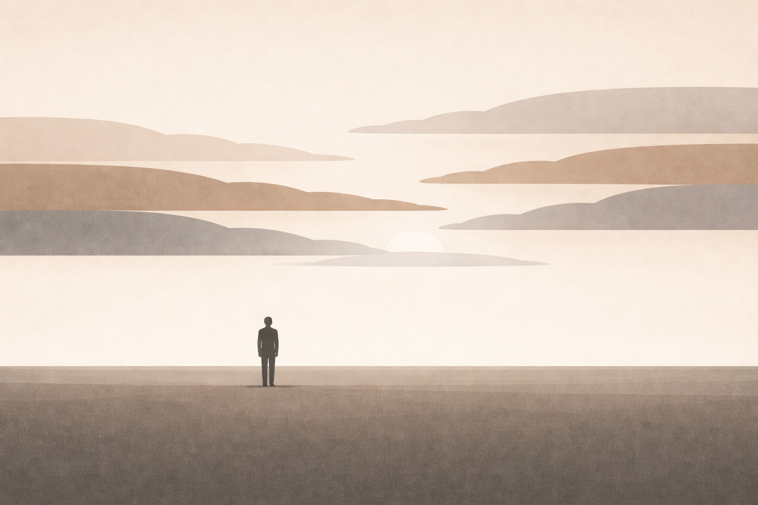 Minimalist sky with subtle irregularities beneath calm conditions, representing false stability.