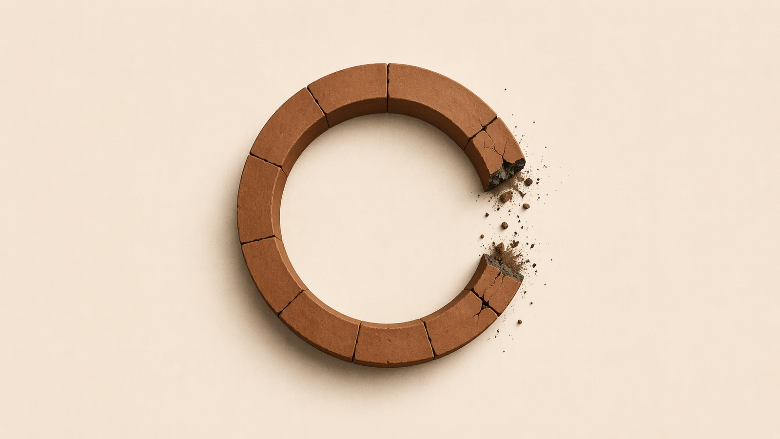 Circular system repeatedly breaking at the same point, representing accountability system failure and repeated breakdown cycles.