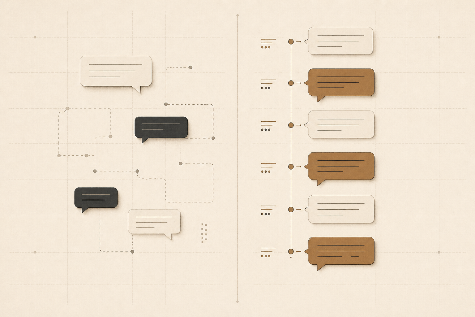 Minimalist illustration of structured message threads and logs forming a continuous record, representing documented proof and accountability.