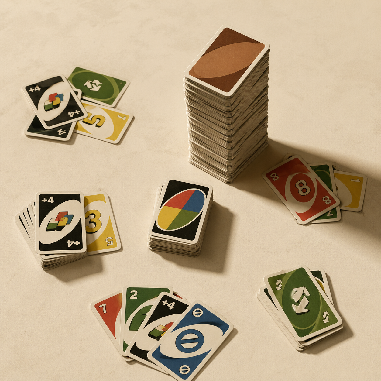 Behavior follows environment represented through Uno-style cards arranged under changing house rules
