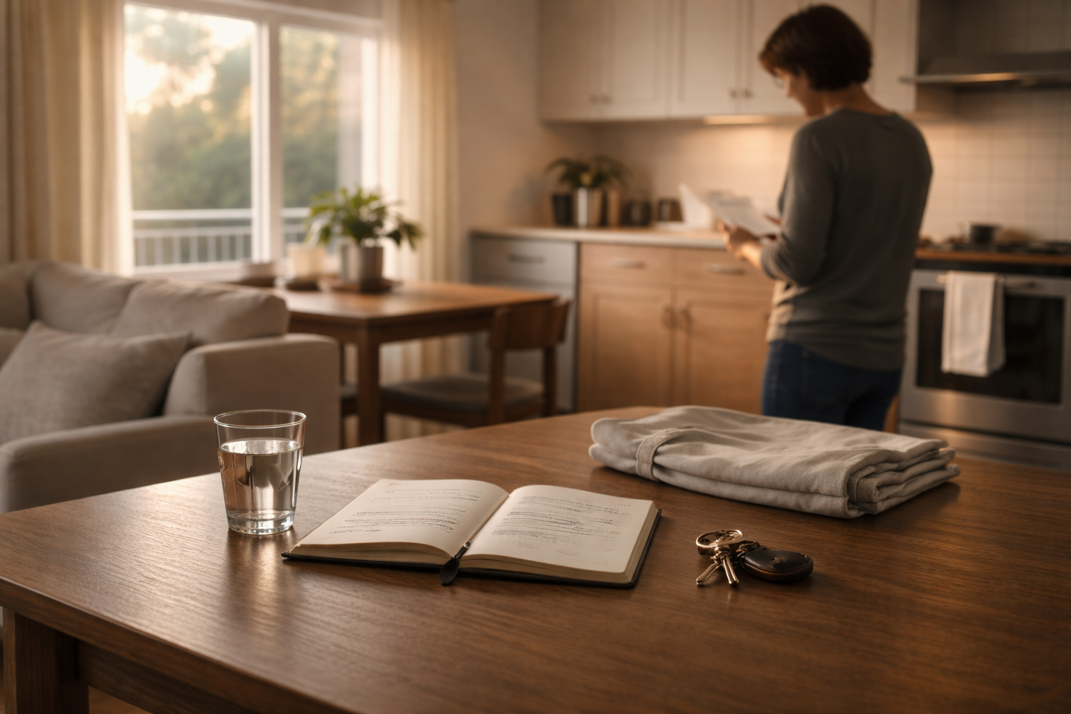 weekly reset protocol in a calm organized home with planner, clear surfaces, and person preparing for the week ahead