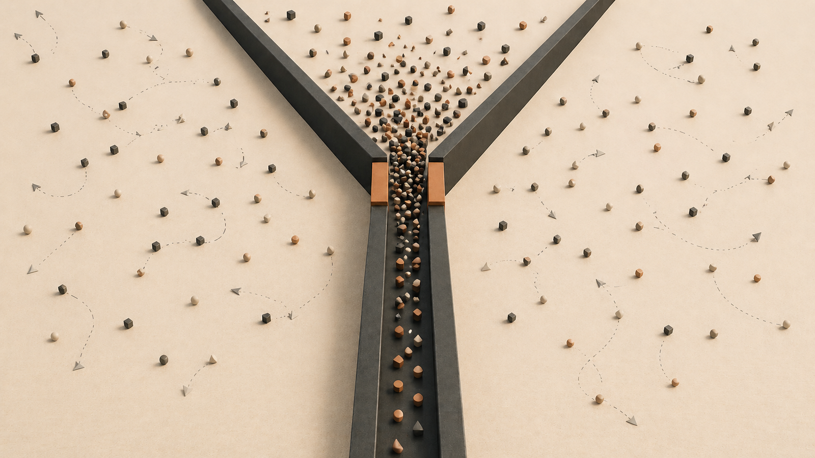 The Attention Economy System represented through architectural structure showing finite human attention being directed through competing channels.