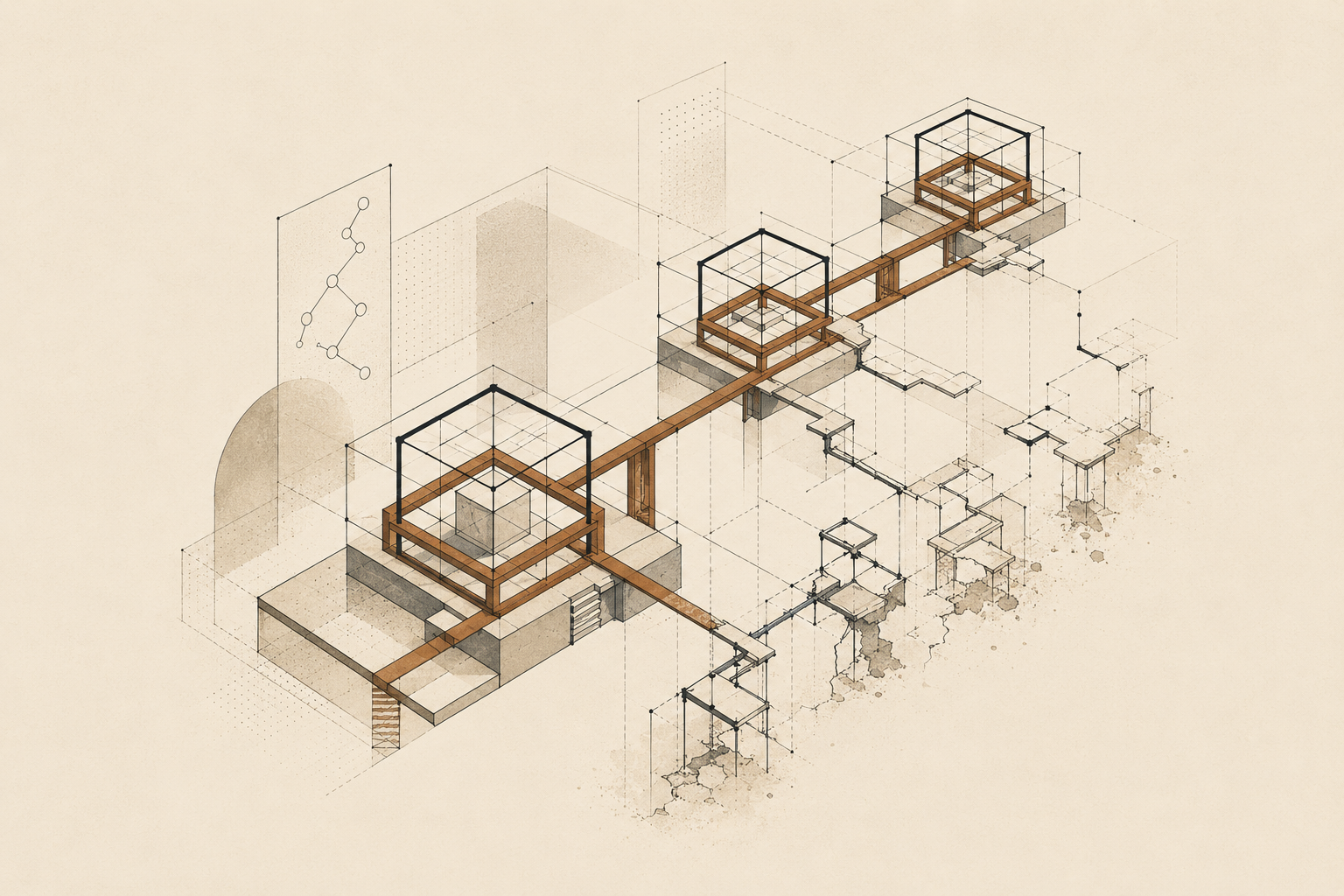 Architectural illustration representing inherited financial behavior, emotional conditioning, and generational wealth psychology systems