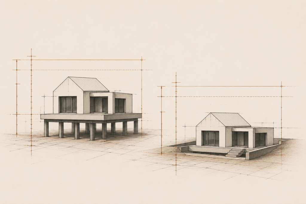 Architectural illustration representing appraisal bias and unequal housing valuation systems affecting Black wealth.