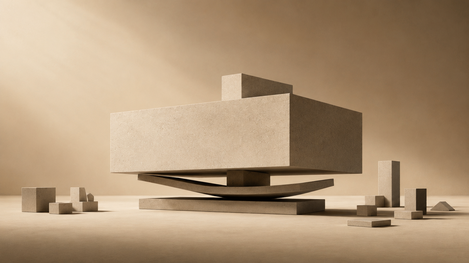 Housing and credit shown through architectural forms representing household financial stability, debt pressure, and structural economic strain.