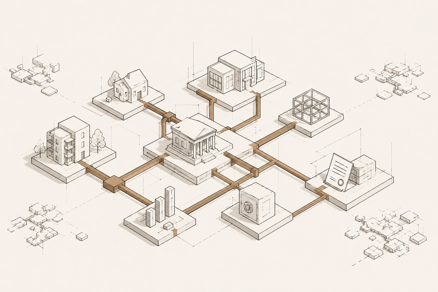 Architectural illustration representing how to build generational wealth as a Black family through structure, ownership, protection, and long-term planning