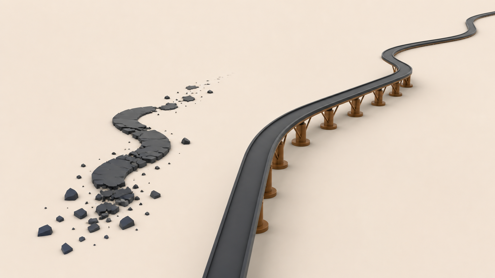 motivation unreliable by design shown as fading path compared with stable structure