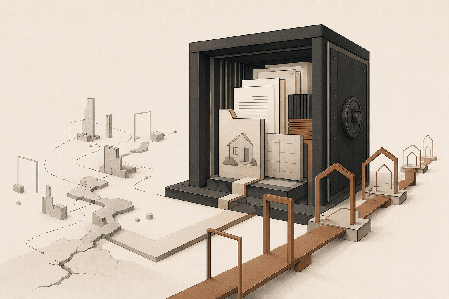 Architectural illustration representing estate planning systems protecting generational wealth and family asset continuity