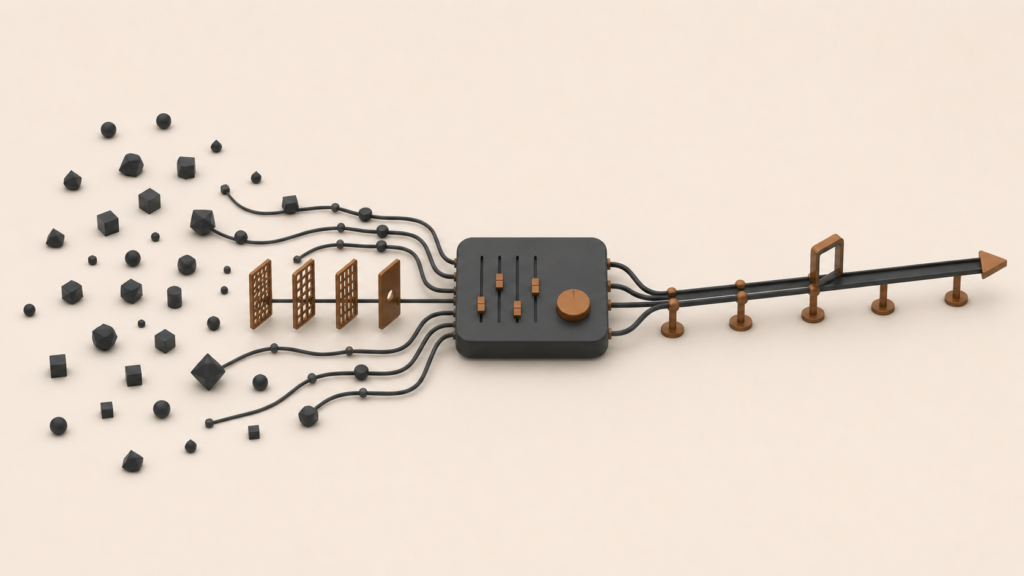 self-control system not trait illustrated as a structured control hub organizing inputs into a stable output path