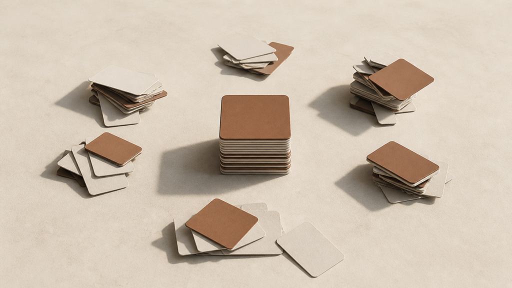 Structured card stacks showing stable standards versus inconsistent effort in relationships