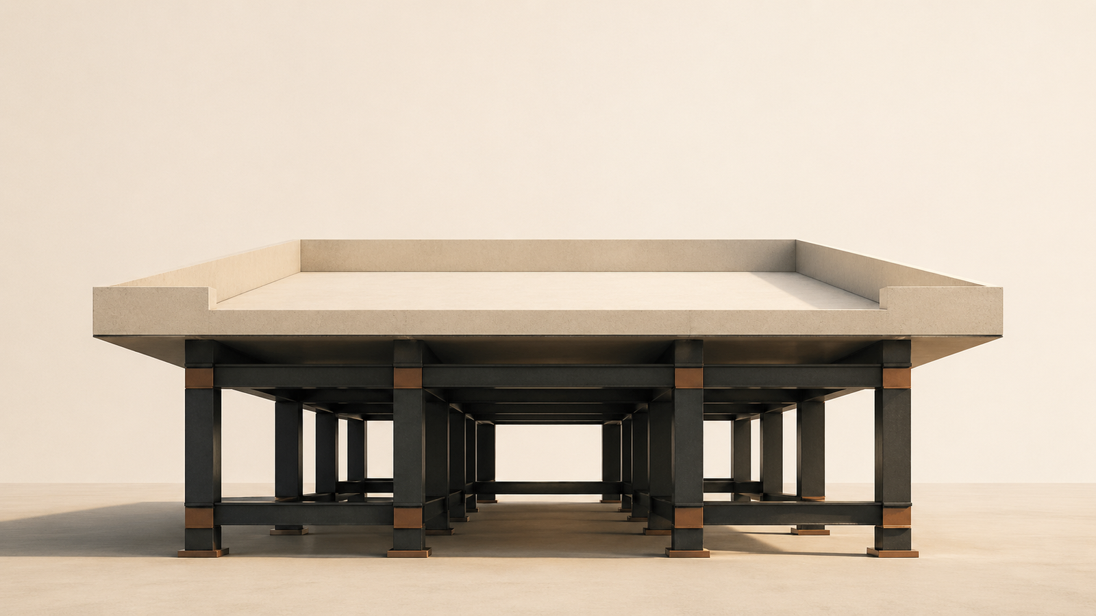 Minimalist architectural structure supporting open space, symbolizing how structure creates freedom, stability, and room for intentional movement.