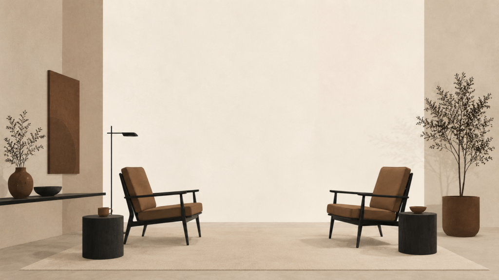 Minimalist editorial illustration showing two balanced spaces separated by tension without conflict