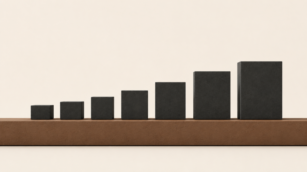 Minimalist architectural illustration showing gradual structural growth across a clay beam representing trust in slow progress.