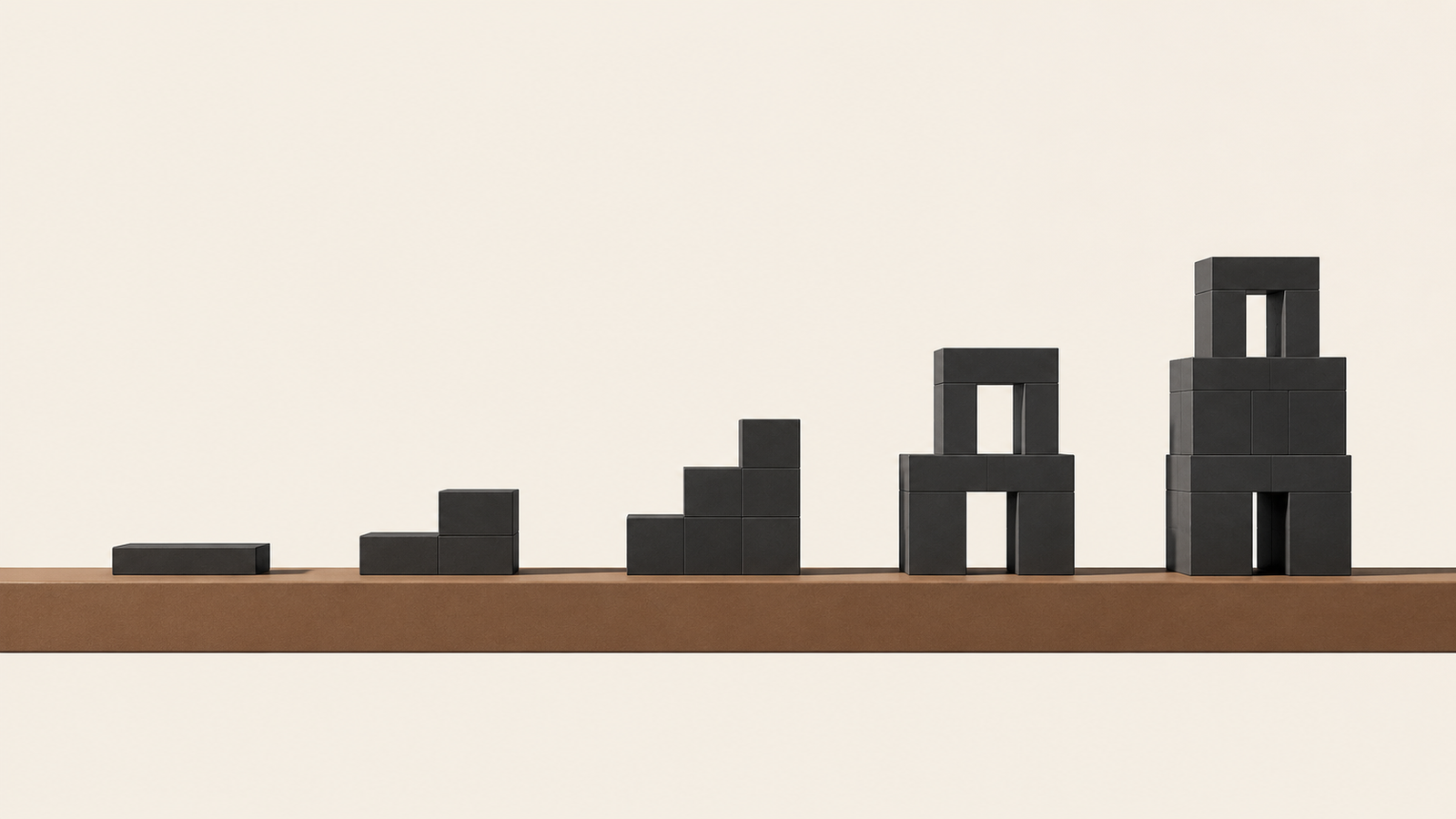 Minimalist architectural illustration representing do not judge the season too early, showing gradual structural progression across a grounded beam.