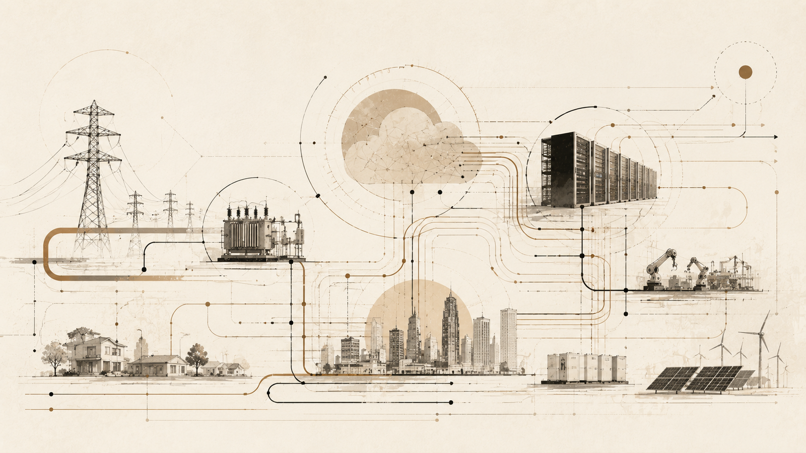 Modern reliability infrastructure illustration showing layered electrical systems and operational continuity.
