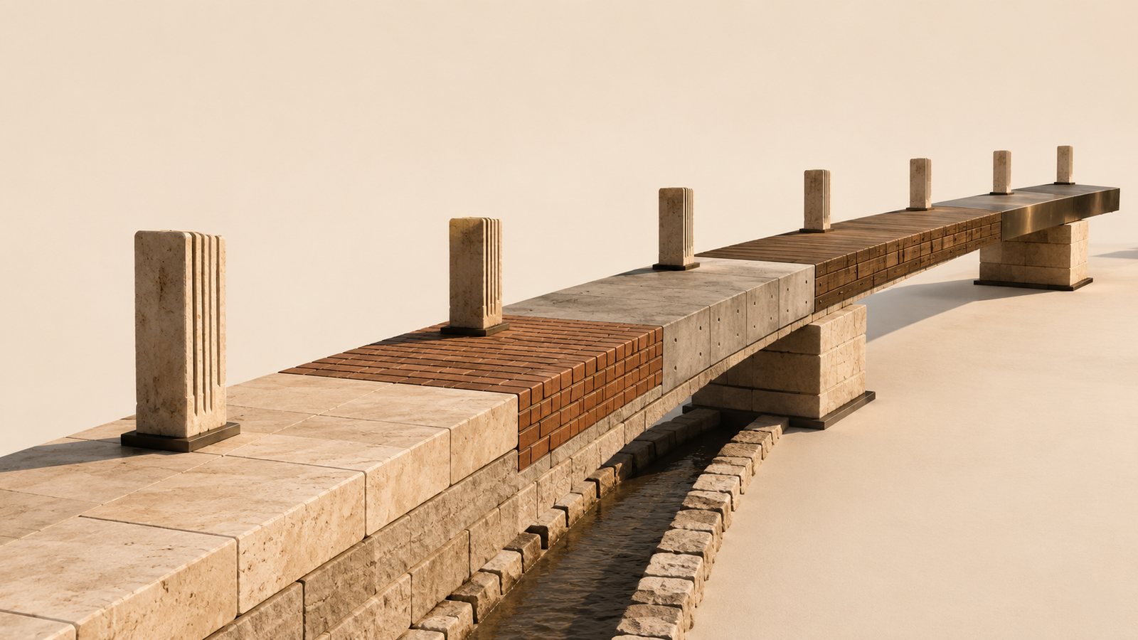 The geography inside our names represented by a layered architectural bridge carrying memory, migration, language, and belonging across generations.