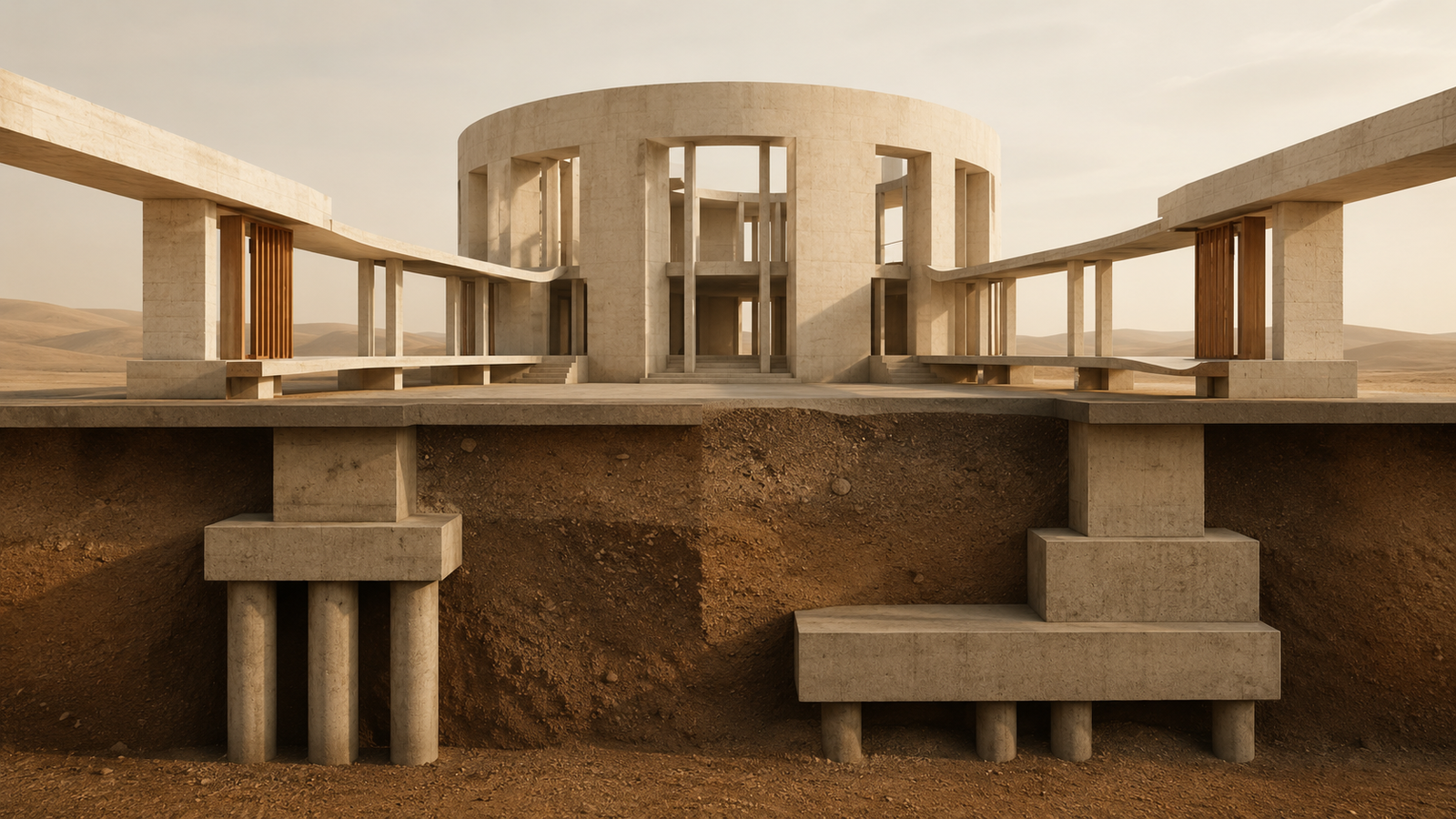 Unfinished architectural structure with visible pathways but misaligned foundations, representing why communication alone cannot save a relationship without shared structure.
