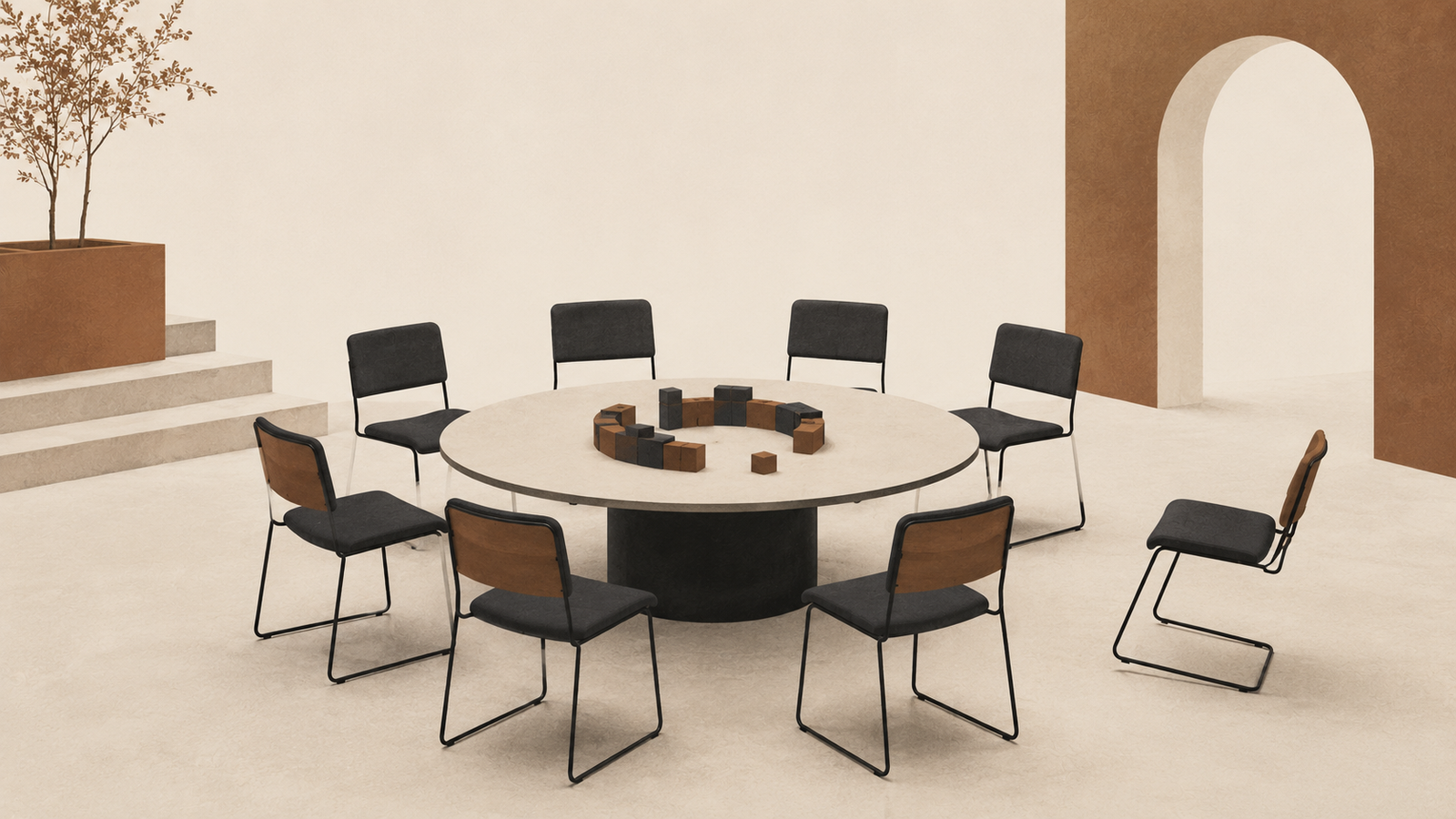 Minimalist editorial illustration representing community requiring commitment