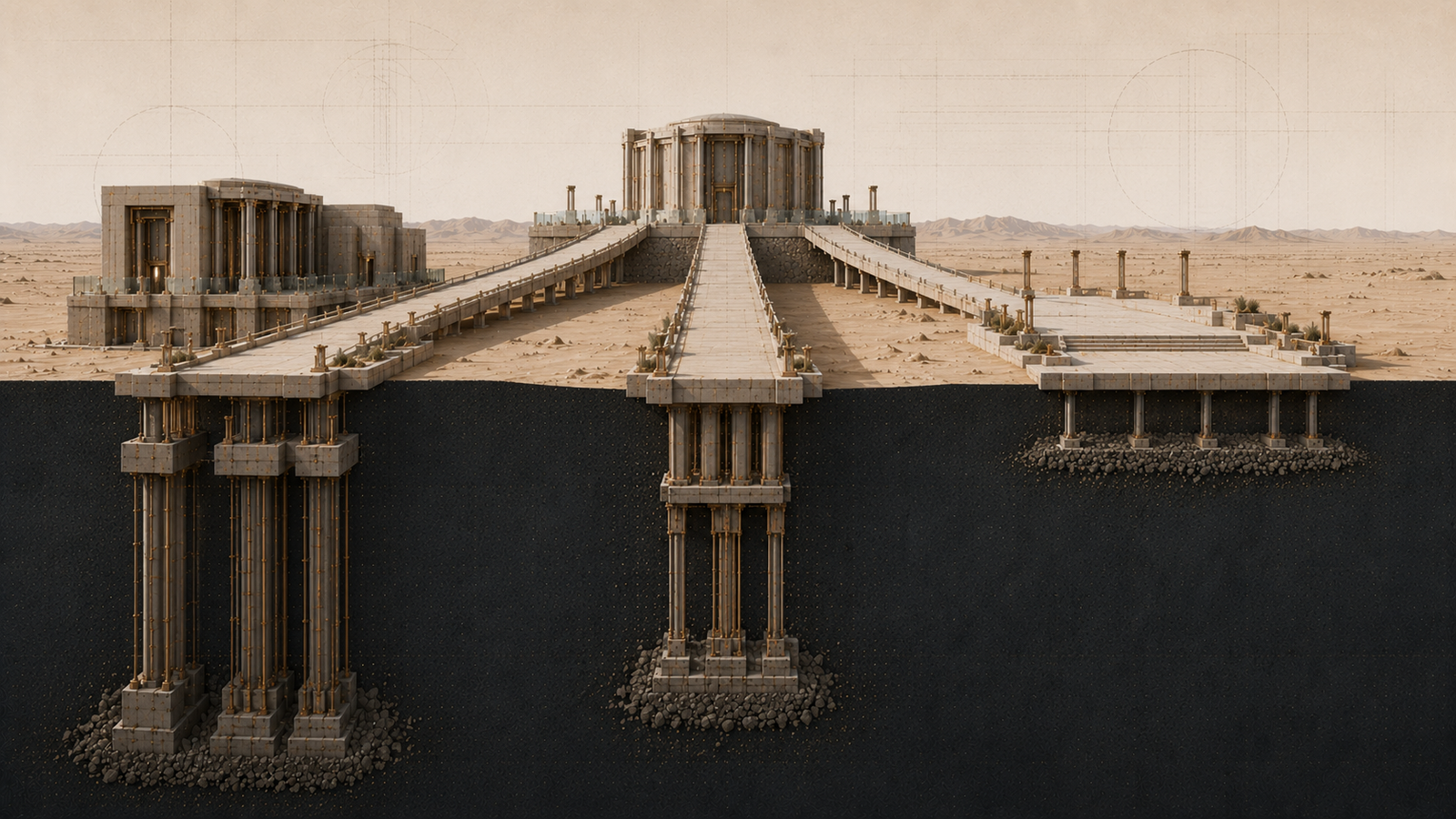 Architectural illustration showing three institutional pathways supported by different legal foundations leading toward the same protected constitutional institution.