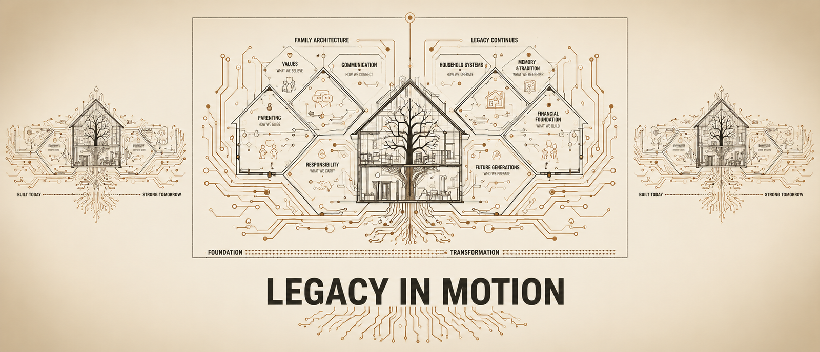 Legacy In Motion Family Architecture series exploring values, relationships, communication, responsibility, parenting, household systems, financial foundations, memory, and future generations.