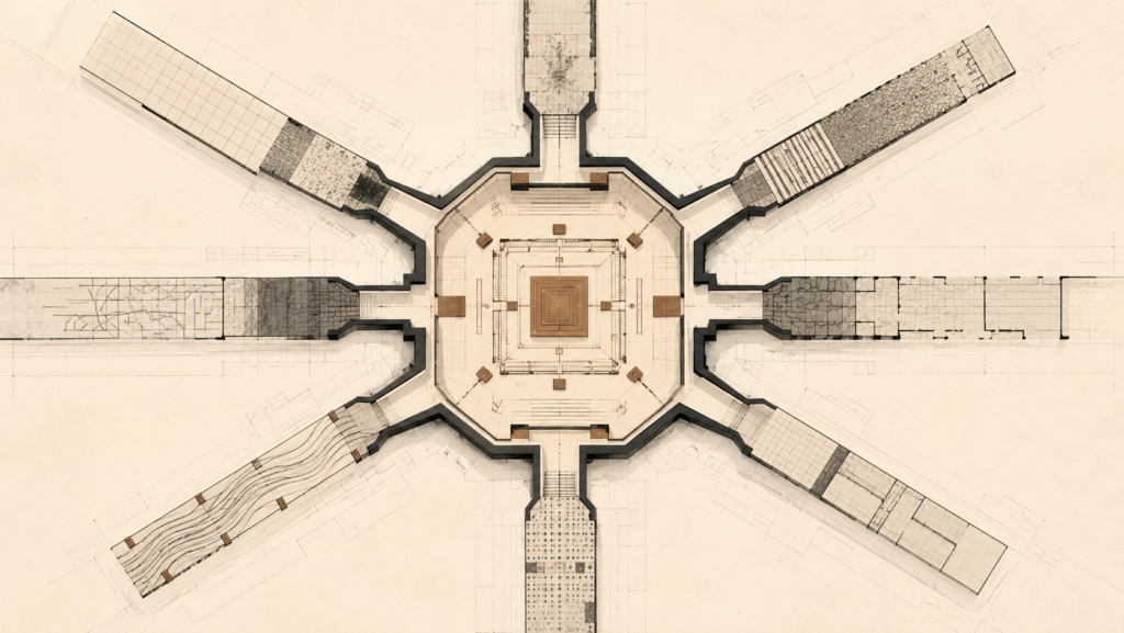 Annual health audit illustrated as an architectural system bringing multiple areas of health into one structured review for identifying drift over time.