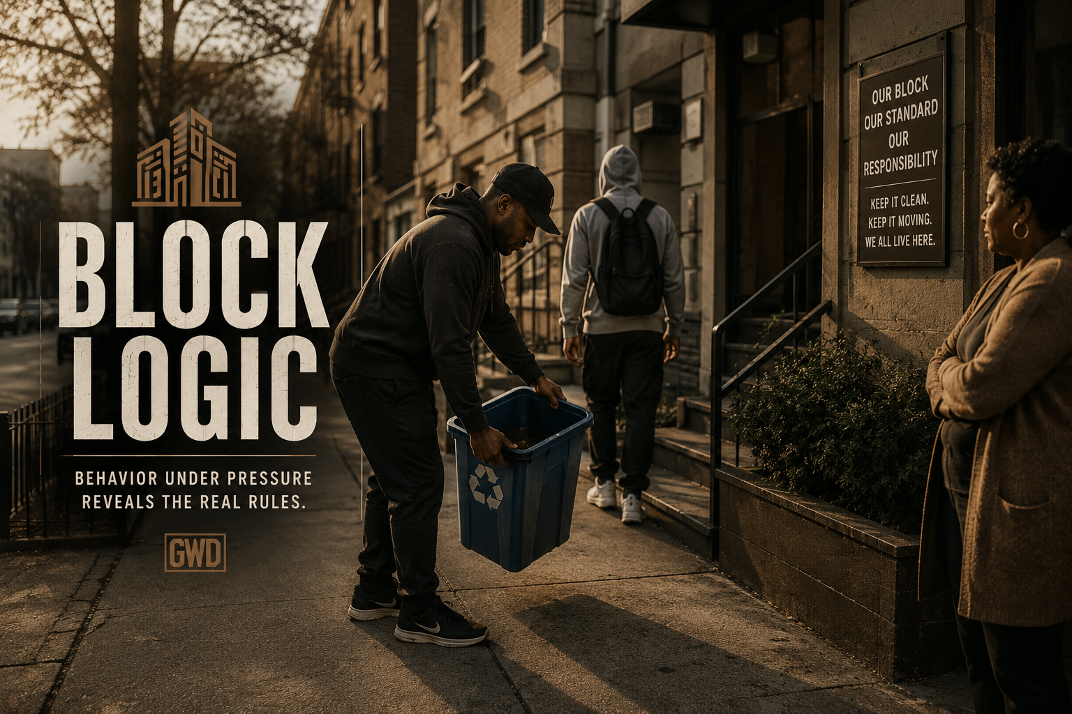 Block Logic hero banner representing behavior under pressure, informal rules, incentives, public standards, and everyday community systems.
