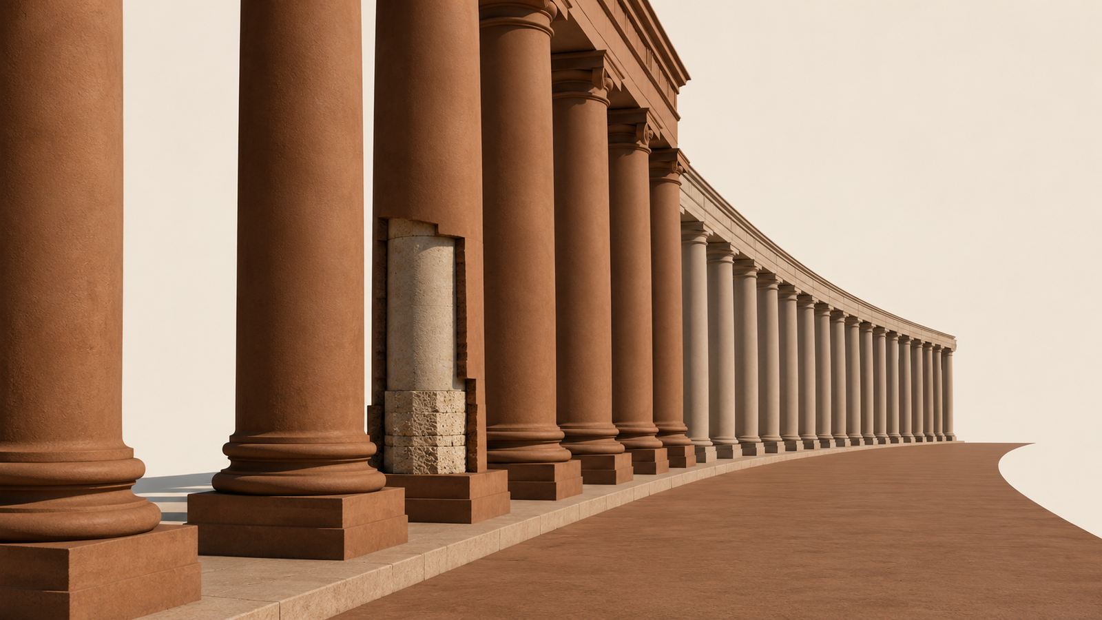 A stable architectural column reveals its inner limestone foundation beneath the finished exterior, symbolizing faith after doubt, honest questions, and a deeper spiritual foundation.
