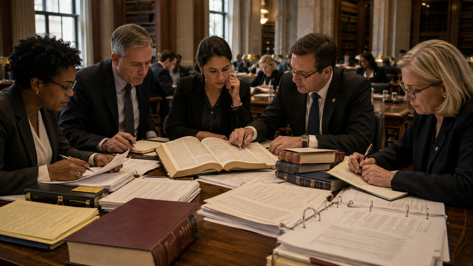 Sources of Government Authority People reviewing constitutional and legislative documents that establish government authority