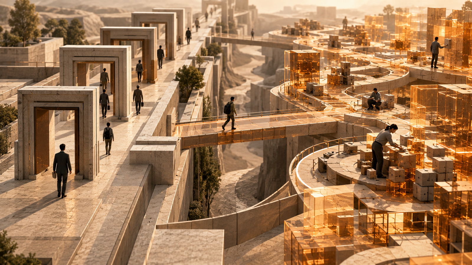 The Credential Gap and the Capability Gap | Groundwork Daily Architectural illustration contrasting the credential gap with demonstrated capability in a changing labor market.