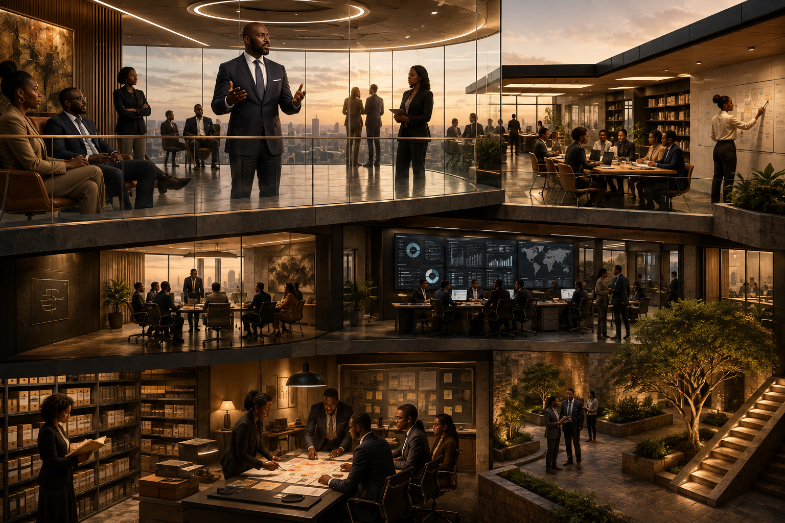 Executive presence and leadership effectiveness illustrated through Black leaders in an organization where visible confidence contrasts with deeper systems of competence, accountability, information flow, and distributed leadership capacity.