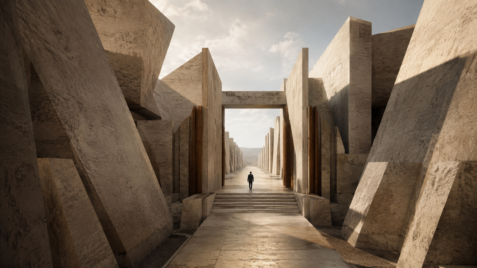 Discipline Is Emotional Governance Discipline Is Emotional Governance represented by a monumental architectural path that remains aligned while surrounding structural forces create emotional pressure from multiple directions.