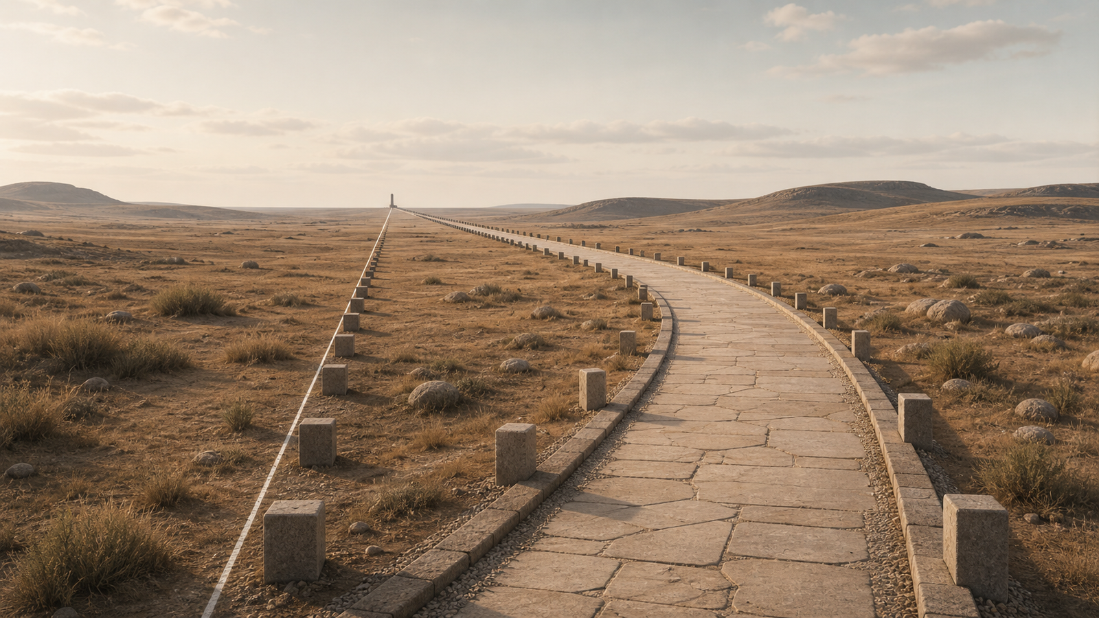 An intact pathway gradually moves away from its original alignment, representing drift from intended purpose.