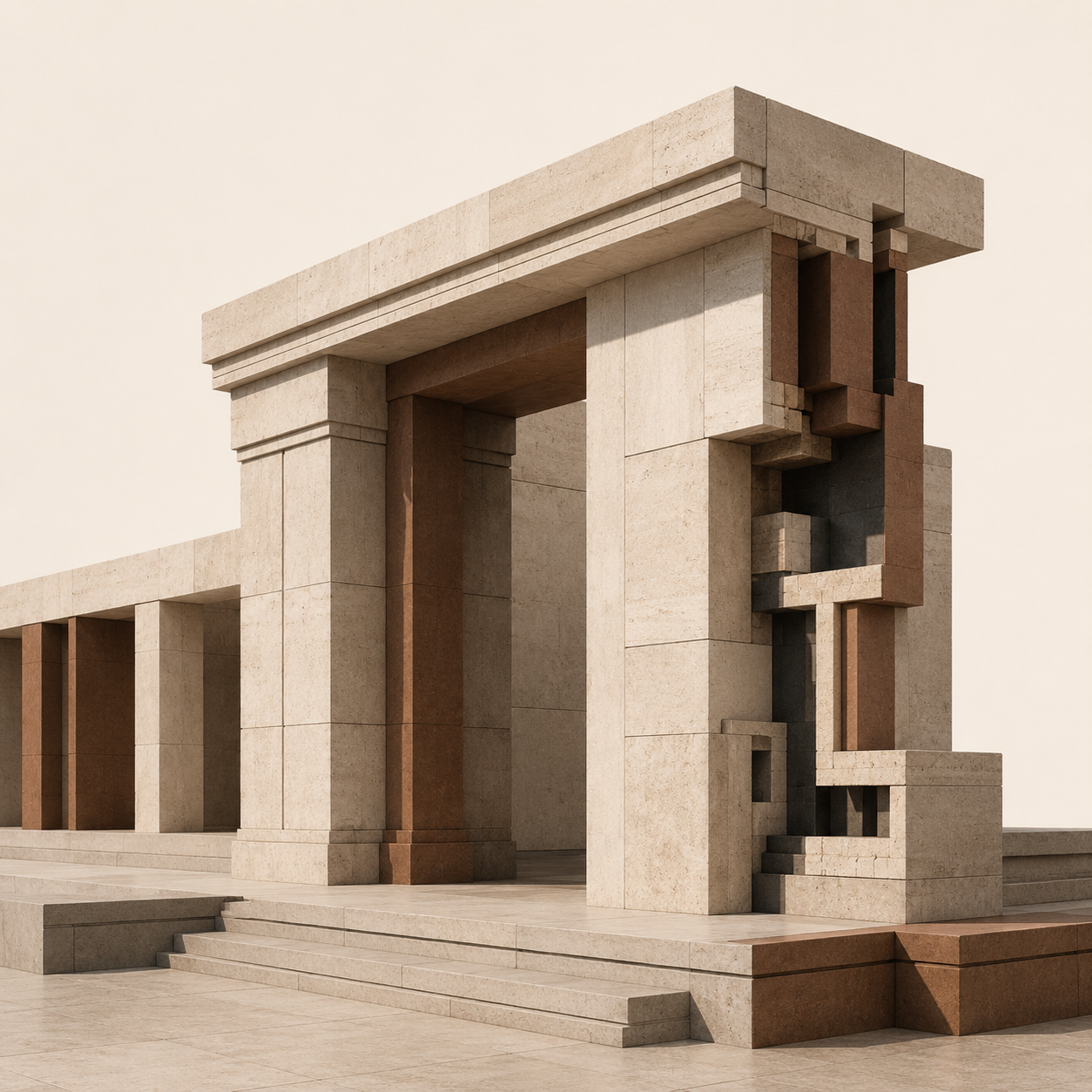 Architectural illustration representing Earl “Sparky” Gaines and Work Hands through precision construction, structural competence, and skilled workmanship.